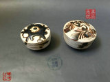 耀州窑 粉盒一对 单色釉 墨彩 酱黑釉 回流 老窑瓷器 可单卖 完整