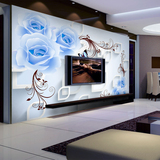 大型无缝墙纸壁画现代电视沙发卧室背景浪漫蝴蝶蓝色玫瑰时尚墙布
