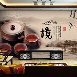 中式复古茶艺茶文化主题壁画茶店客厅酒店餐厅饭店茶道背景墙壁纸