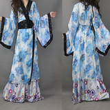 中东穆斯林 古装和服优雅花朵古典气质长袖连衣裙 特色民族风长裙