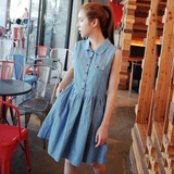 梦梦家夏季女装新款韩版复古短款牛仔马甲+百褶连衣裙两件套装潮
