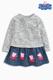 [现货]英国NEXT童装女童女宝宝佩佩猪Peppa Pig印花连衣裙毛衣裙