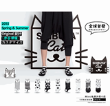 日本原单 原宿风 黑白可爱卡通小猫咪头像圆点船袜短袜子女