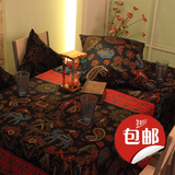 东南亚民族风桌布布艺棉麻北欧外贸复古深色宜家桌布茶几布定做