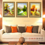 纯手绘油画欧式三联组合装饰画客厅沙发背景墙挂画山水风景配画框