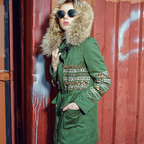 玛玛绨2015冬装新款棉衣女欧美风中长款修身貉子毛大毛领外套大衣