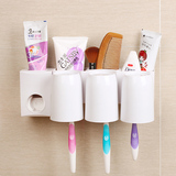 快媳妇吸盘卫生间放牙刷收纳架带挤牙膏架自动吸壁式挂三口漱口杯