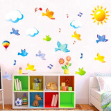 幼儿园教室装饰可移除卡通墙贴儿童房卧室背景玻璃贴纸小鸟音乐