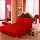 短毛绒夹棉床裙加厚床罩单件结婚庆大红色天鹅绒席梦思床垫保护罩