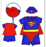 新款特价儿童泳衣男童宝宝婴儿超人连体带帽温泉泳裤造型防晒游泳