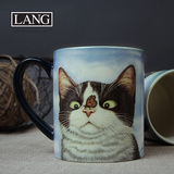 美国LANG水杯 陶瓷厚实咖啡马克杯奶茶杯 可爱呆萌猫猫大容量水杯