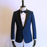 量身定做男士西服新郎结婚礼服套装韩版修身双领可拆西装定制蓝色
