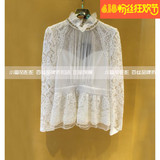 百丝BCVOGA专柜正品秋装 优雅知性 白色立领长袖蕾丝衫B143VC1028