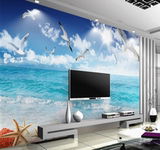 3D立体墙纸大型海景壁画电视背景墙壁纸卧室沙发贴画无缝整张墙布