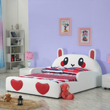 儿童床 真皮床男孩卡通创意1.5米女孩个性套房单人1.2米带护栏床