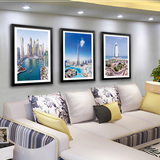 现代简约 有框画 迪拜风景 著名建筑画 三联装饰画 客厅样板房