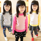 2016冬装童装儿童韩版圆领针织衫女童加厚打底衫宝宝套头拼色毛衣