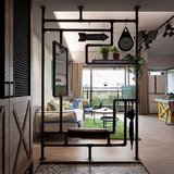 金迪拉创意美式铁艺水管屏风隔断简约个性缕空玄关置物架客厅装饰