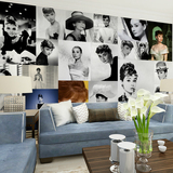 鑫雅黑白现代简约壁纸壁画赫本人像拼图客厅沙发电视墙墙纸墙布
