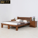 原木家具 榆木全实木双人床中式现代婚床小户型卧室套房1.8大床