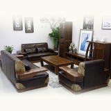 金丝黑胡桃木沙发 豪华大款真皮沙发 全实木组合沙发实木沙发中式