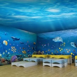 3D立体卡通海底世界主题大型壁画游泳馆墙纸儿童房海豚背景墙壁纸