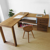 纯实木电脑桌带书架转角写字台现代简约书桌柜组合日式白橡木书桌