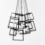 简约现代复古艺术餐厅吧台楼梯灯创意个性铁艺方形方框橱窗吊灯