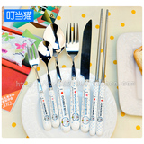可爱厨房餐饮kitty/机器猫陶瓷不锈钢便携餐具叉勺子筷子刀套装