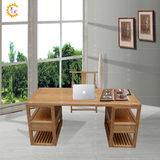 老榆木新中式写字台实木免漆办公桌书桌茶台茶桌现代简约仿古家具