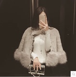 韩版2015冬装新款长袖毛呢外套女短款纯色加厚修身女士皮草WT1403