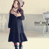 2015冬季新款儿童连衣裙 韩国原单黑色内搭加厚保暖弹力卫衣裙