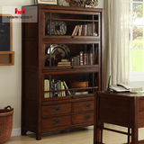 美式橡木实木书柜储物收纳柜装饰展示柜带玻璃门欧式书橱书房家具