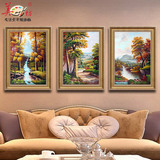 风景山水油画欧式客厅沙发背景三联画纯手绘手工画现代装饰画定制