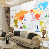 个性彩色世界地图 电视墙大客厅沙发背景墙纸壁纸 大型壁画定制做