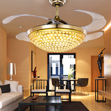 隐形水晶吊扇灯简约艺术带风扇吊灯餐厅客厅卧室创意金色银色节能