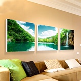 客厅沙发背景墙画现代山水装饰画 中式画无框画三联画风景画定制