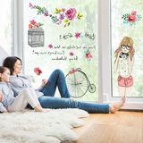 玫瑰花车女孩客厅卧室可移除墙贴画 幼儿园背景装饰贴纸 自粘贴图