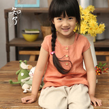 知了童装《庭》夏季原创新品女童儿童森系亚麻圆领短袖衬衫 K1190
