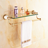 玻璃置物架 毛巾架 金色双层 化妆品架 浴室挂件 卫生间 仿古壁挂
