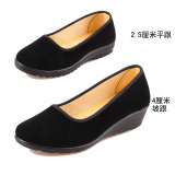 老北京布鞋 女鞋坡跟套脚中跟工作鞋职业黑色超轻防滑底单鞋 包邮