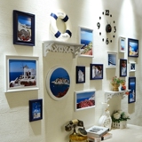 照片墙木质地中海欧式挂墙相框墙创意组合欧式客厅带挂钟表挂饰