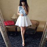 韩国修身小香风无袖雪纺上衣公主蓬蓬纱网短裙2件套套装连衣裙夏
