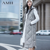 正品Amii冬季长款连帽大码修身外套加厚白鹅绒女羽绒服11591444