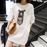 2016夏季新款韩版宽松大码中长款口袋字母印花短袖T恤女裙纯棉潮