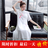 包邮 2016夏装棉麻连衣裙长裙中国风手绘印花假两件不规则仙女裙