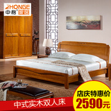 中格 现代中式实木床 全实木卧室1.8米雕花床 高端白蜡木双人婚床