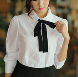 秋季新款娃娃领白色衬衫女森女系日系学生修身大码长袖蝴蝶结衬衣