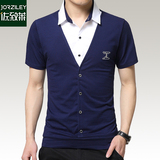 夏季男士短袖t恤男韩版假两件衬衫领T恤大码男装上衣半袖打底衫潮
