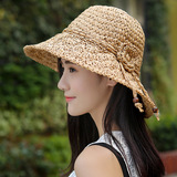 帽子女夏天纸草帽度假海边遮阳帽海滩透气太阳帽可折叠防晒沙滩帽